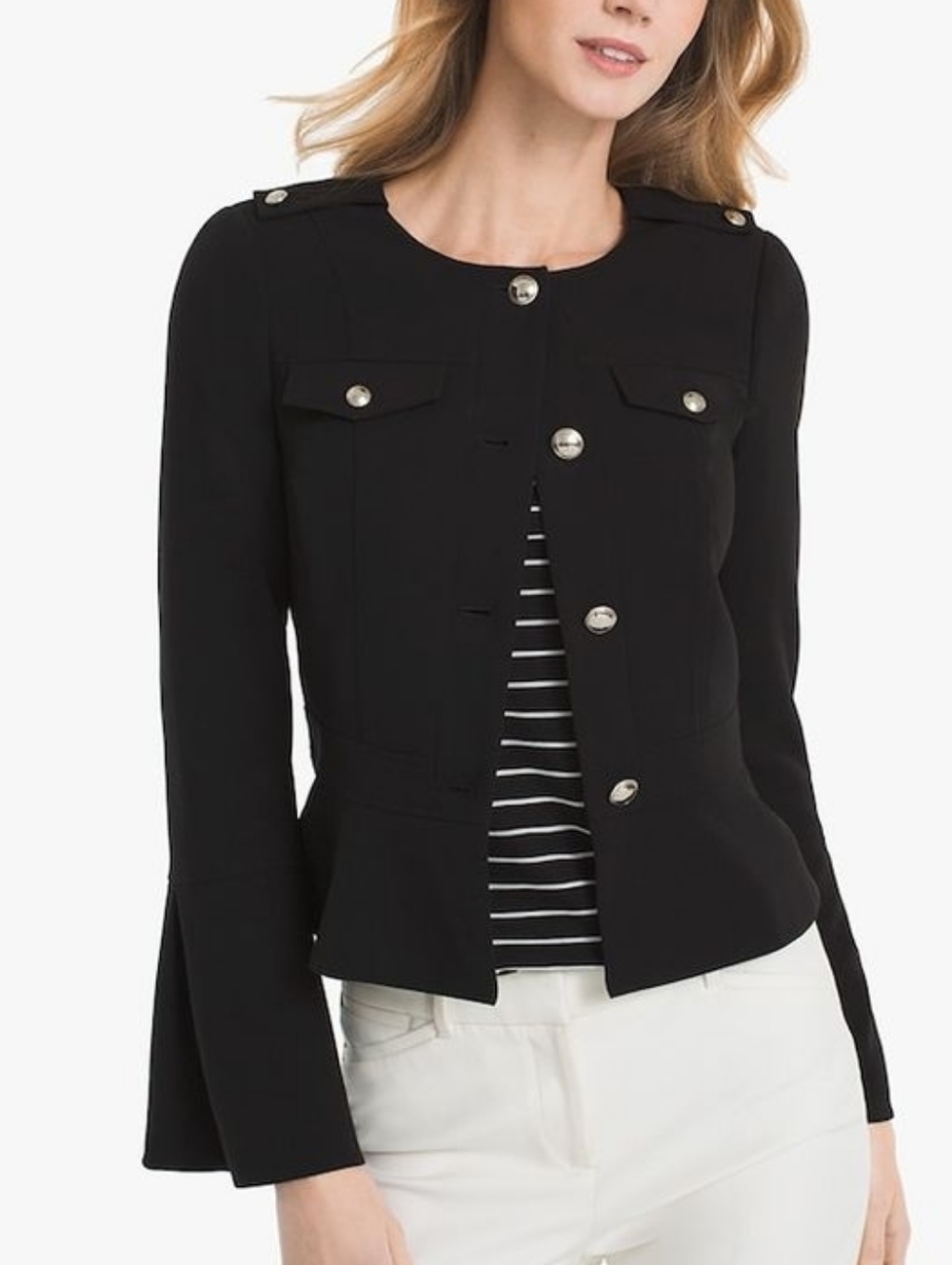 Flared Sleeve Button-Front Military-Inspired Jacket
